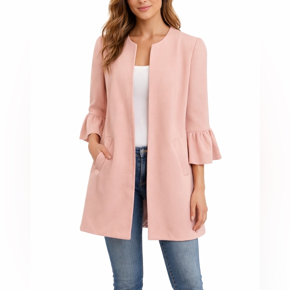 Catherine Malandrino Pink Ruffle-Sleeve Open Front Jacket